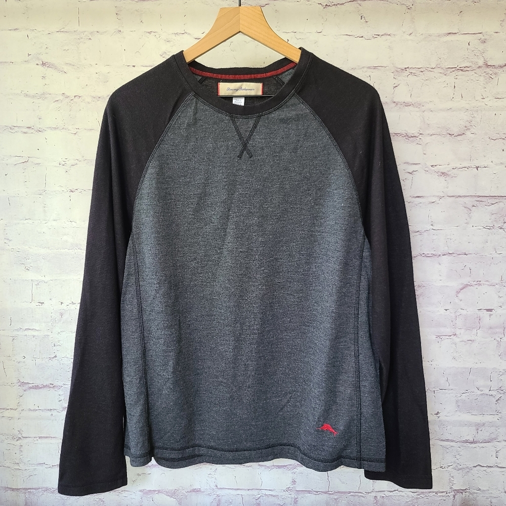Tommy Bahama Black Grey Raglan Long Sleeve Tee Large